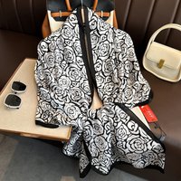 Luxury Flower Print Silk Scarf Big Shawl Women Soft Satin Long Scarf Popular Silk Headscarf Lady Sunscreen Beach Quality Shawl