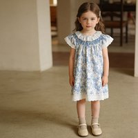 Girls Dress 2026 Spring/summer New Childrens Clothes Girls Baby Flower Print with French Temperament Flying Sleeve Dress
