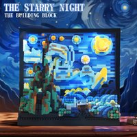 1800PCS Vincent Van Gogh Starry Night Painting Building Blocks Micro Diamond Bricks Assemble Toy Gift For Children Kids
