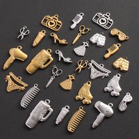 6pcs PVD Plated Daily Necessities Stainless Steel Individuality Pendants Skirt Scissors Camera Comb Pendant DIY Jewelry Making