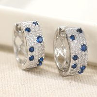 Fashion Cute White Blue Zircon Stone Round Hoop Earrings Luxurious Silver Color Wedding Earrings Jewelry For Women