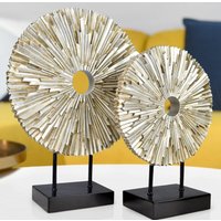 Abstract Desk Sculpture Disk-Shaped Textured 3D Table Ornament Geometric Table Decor Metallic-Finish House Decoration Modern