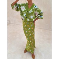 Devil's Eye Printed Chic Long Skirts Temperament High Waist Slim Wrap Hips Skirts Elegant Lady Contrast Color Party Half Skirts