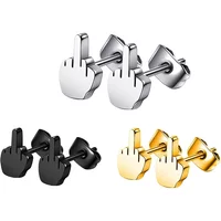 Middle Finger Earrings Stainless Steel Ear Hoops for Men and WomenTitanium steel female earrings trendy male punk jewelry