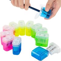 4pcs Pencil Sharpeners Small Manual Double Hole Pencil with Lid Sharpener Bulk Cute 4 Color for Kids School Home Office Supplies