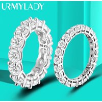 URMYLADY 5mm 7ct D Color Moissanite Ring 925 Sliver Plated with White Gold Wedding Band Eternity Band Engagement Rings For Women