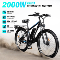 FENGQS 27,5" E-Bike für Erwachsene, 2000W Spitzenleistungs-Motor, 35MPH 80Meilen Elektro-Mountainbike mit 17,5AH Abnehmbarem Akku-UL 2849, 21-Gang, Weiß