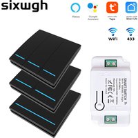 Tuya WiFi Smart Switch 1/2/3 Gang Wireless RF 433Mhz Push Button Panel, Improvement Timer Module Supports Google Home Alexa