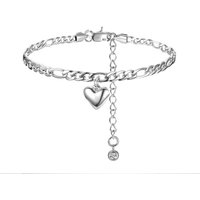 4.5mm Figaro Chain Anklet Silver Color Stainless Steel Heart Charm Leg Foot Ankle Bracelet for Women Summer Beach Jewelry Gift