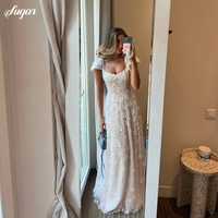 lvory Appliques Tulle Bridal Gowns Short Sleeves A Line Slim Bridal Dresses Zipper Backless Bride Gowns 2025 Customized