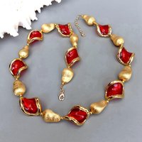 YYGEM 20x23mm Red Murano Glass Gold Plated Brushed Bead Necklace Women Collar Choker Necklaces Jewelry