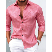 Men's Long Sleeve 3D Shirt, Ethnic Floral Print, Modern Street Style, Trendy Top for 2025