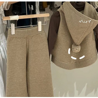 Korean Childrens Clothing Childrens Autumn and Winter New Item Solid Color Sweater Two-piece SetPants Knit Set