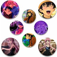 58/44/32mm Anime Future Diary Creative DIY Badge Tinplate Plastic Pins Button Brooches for Backpack Accessories Jewelry Gifts