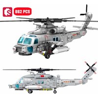 SEMBO 862pcs Navy Type Z-20 Helicopter Building Blocks MOC Armed Aircraft Fighter Soldiers Model Bricks Kids Toys for Boys Gifts