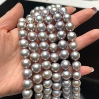 10-12mm Gray Round Beads High Quality Real Natural Freshwater Pearl Loose Beads for Jewelry Making DIY Women Necklace Accessory