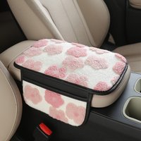 3D plush flower car center console armrest pad with pocket storage or without pocket, women's car interior gift