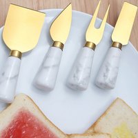Golden stainless steel cheese knife and fork minimalist ins style butter knife pizza marble patterned handle baking tool set