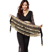 Belly Dance Costume Belt Velvet Belly Dancing Hip Scarf Indian Dancer Hipscarf Beads & Coins Training Performance Outfits Coins