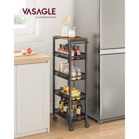 VASAGLE 5-Shelf Trolley, Space-Saving Kitchen Cart with Castors, Handle, Trolley for Small Spaces, Kitchen Bathroom Living Room