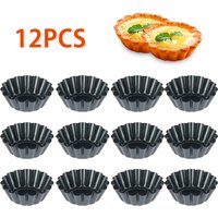 12Pcs Egg Tart Mold Reusable Pudding Mold Non Stick Carbon Steel Cupcake Cake Mold Heat Resistant Cookie Mold Baking Cup
