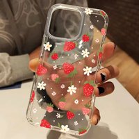 Sweet Strawberry Cute Floral Pattern Clear Phone Case For iPhone 17 16 15 14 13 12 11 Pro Max Air 15 Plus XS X XR Silicone Cover