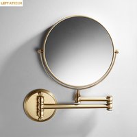 Brushed gold Round Bathroom Mirror Wall Mounted LED Mirror Makeup 1X3X Magnifying Double Side Rotatable Bathroom Shaving MirrorA