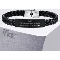 Vnox Black Braided Leather Bracelet for Men, Engraved Daddy Stainless Steel Bangle, Fathers Day Present Gifts from Daughter Son