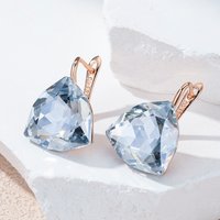Wbmqda Light Grey Stone Earrings For Women 585 Rose Gold Color Luxury Big Zircon Jewelry Accessories