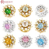 2PCS 18K Gold Color Brass and Zircon Round Spacer Beads Bracelets Beads High Quality Diy Jewelry Accessories Making Supplies