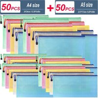 5/10/15/100PCS Stationery Storage Folder File Mesh Zipper Pouch A4 A5 A6 Document Bag Zip File Folders School Office Supplies