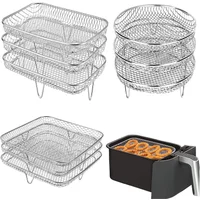 Three Stackable Air Fryer Rack Ovens Racks Stainless Steel Basket Tray Air Fryer Accessories Kitchen Gadgets Baking Tools