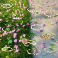 New Diamond Set Triangle Pink Crystal Classic Accessory Flower Crystal Open Gold Bracelet