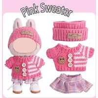 1 Set Pink Clothing Combinations Suitable for Labubu (Headscarf + Sweater + Skirt Combination Style, Excluding Dolls) DIY Doll