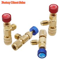 Pure Copper Body Aluminum Handle R22 R410A Safety Valve, 1/4" To 5/16" Adapter, For Ac Refrigerant Charging Tool On/Off Valve
