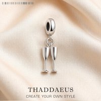 Dangle Charm Pendant Champagne Glasses Brand New Europe 925 Sterling Silver Jewelry Trendy Gift
