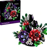Blumenstrauß-Bausteine in dunkler Farbgebung, 562 Teile, zum Selberbauen, kreative Blumen-Dekoration, Modellspielzeug für Zuhause und Schreibtisch