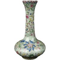 Chinese Old Porcelain Vase with Plum Blue Enamel Flat Belly Long Neck for Collectibles