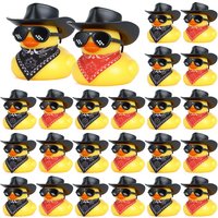 6/12/24 pcs Cowboy Yellow Rubber Duck Car Accessory Set, Includes Hats, Scarves, Mosaic Sunglasses, and Stickers,Fun Rubber Duck