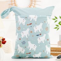 Happyflute 1Pc Baby Diaper Bag Waterproof Polyester Washable Reusable Wet Dry Bag with 2 Pockets & Zippers for Stroller Travel