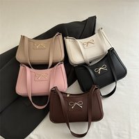 Fashion PU Leather Women's Bag Metal Bow Solid Color Women's Handbag Zipper Shoulder Bag Women