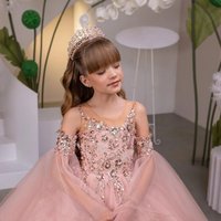 Princess Flower Girl Dress For Wedding Sequined Applique Floor Lenght Kids Birthday Party First Communion Ball Gowns Custom