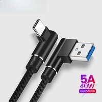 90 Degree Elbow USB to Type C Fast Charging Cable Nylon Braided 40W 65% Faster Charger Cord for Gaming Huawei Xiaomi Samsung