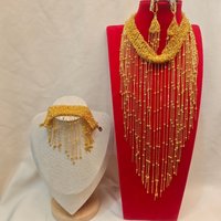 New EU Dubai Fringe High-End 24K Gold Plated Necklace Earrings Bracelet Elegant Engagement Party Jewelry Set for Beloved