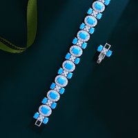 ThreeGraces 2024 New Luxury Blue Turquoise Geometric Link Chain Bracelet for Women Bohemian Wedding Bridal Party Jewelry BR404