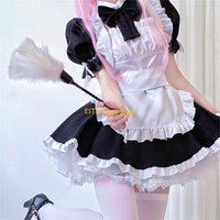 Y5GC Women Maid Cosplay Costume Black Gothic Maid Dress, Maid Apron and Headband Halloween Maid Cosplay Costume