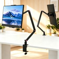 Foldable Long Arm VESA Tablet Holder, Multi-angle Rotatable Support Stand for 16 Inch Tablet Bed Desk Use