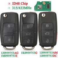 jingyuqin 2/3/4BTN 1J0959753AG/AM 1M0959753E For VW For SEAT Altea Ibiza Leon Toledo T5 315/434MHz Flip Remote Key ID48 Chip FOB