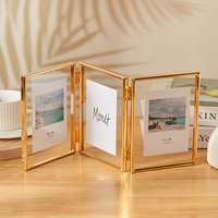Foldable 3/2 Panel Collage Picture Frame, Double Sided Clear Glass Photo Frame for 5x7 6x8 Inch Photos, Transparent Album Stand