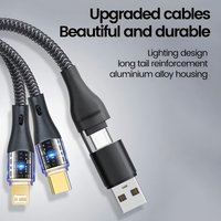 240W 2 in 1 Dual-Port Super Fast Charging Data Cable USB A to IOS Type C Universal Data Charging Cable for iPhone Samsung Huawei